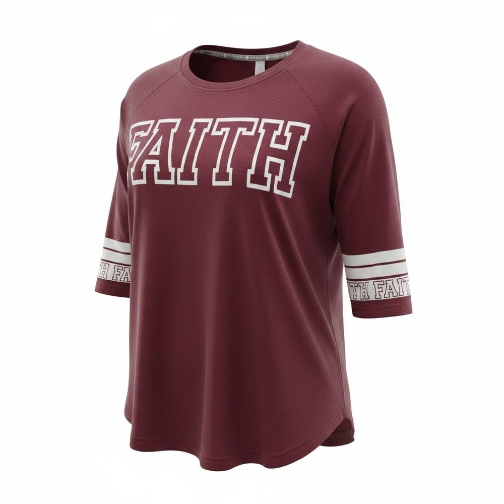 Faith Graphic Shirt Juniors XL Burgundy Good 3/4 Sleeve Varsity